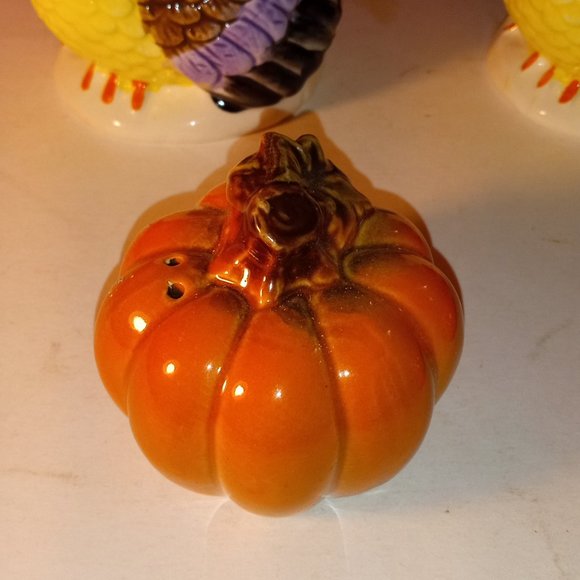 FALL SEASON THANKSGIVING COLORFUL SALT AND PEPPER SHAKERS TURKEY'S & PUMPKINS - Picture 6 of 7
